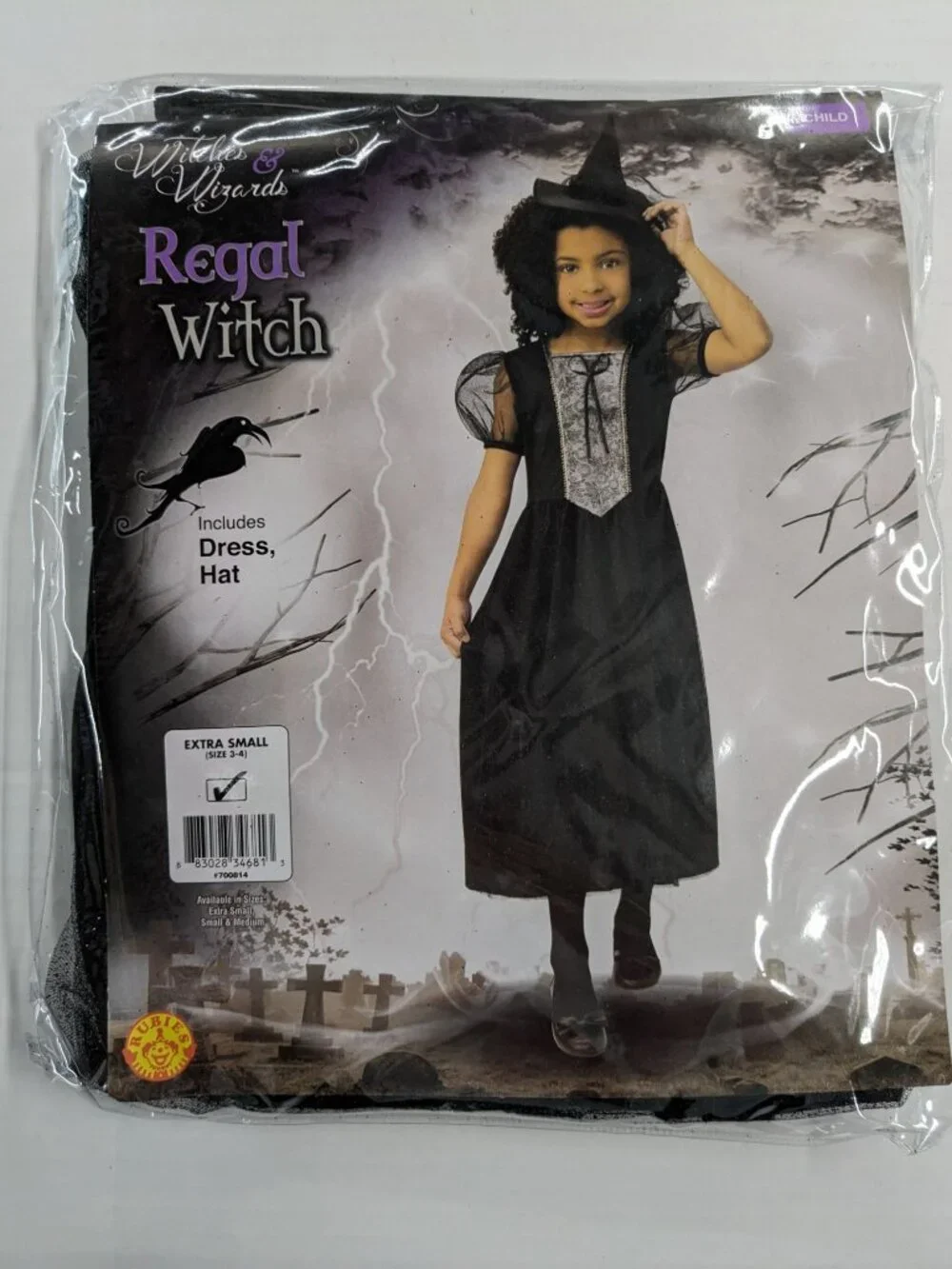 Rubies Witches & Wizards Regal Witch Child Dress Hat Set Costume Size 3/4 XSmall